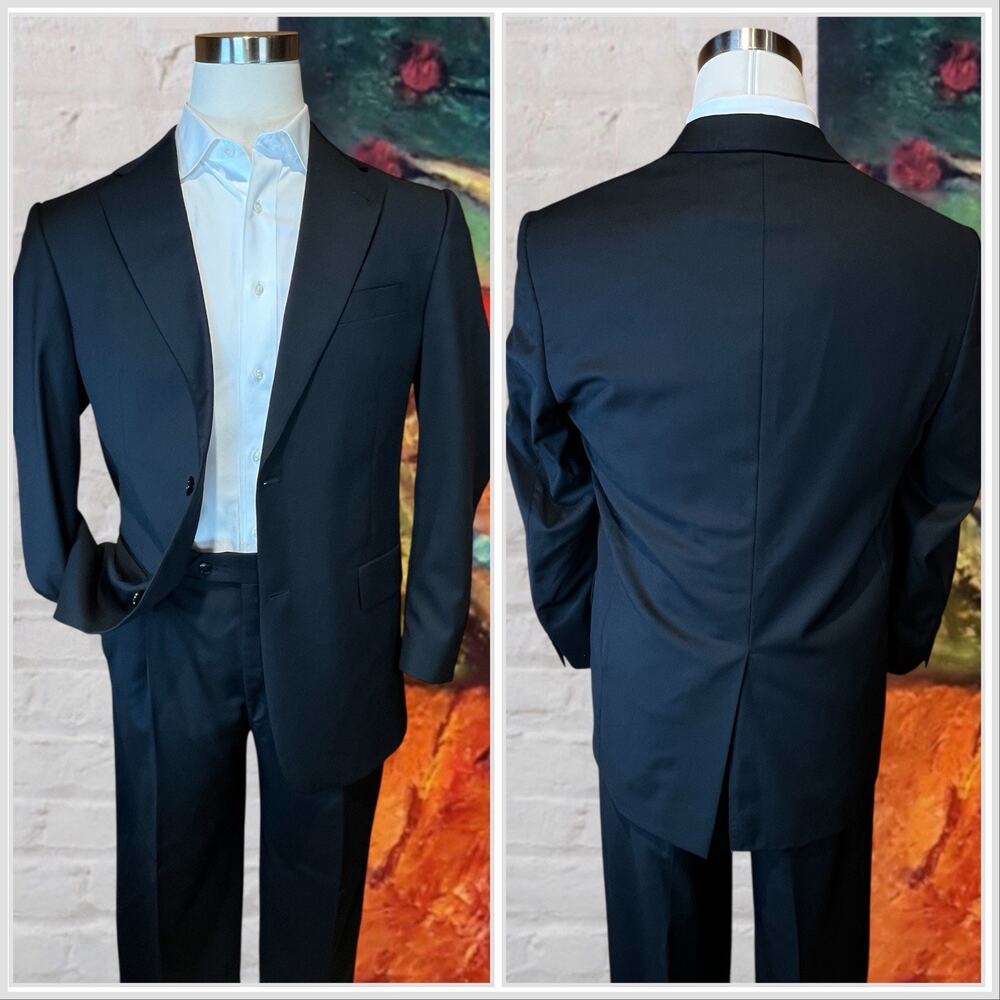 Vintage Hart Schaffner Marx 42R 34x27.5 Classic Solid Black Quality Suit - Picture 2 of 16